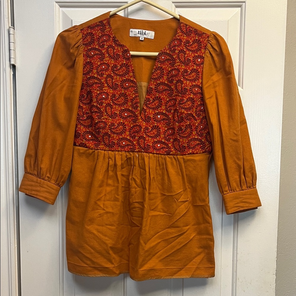 Tibi New York Orange and Red Embroidered Tunic 4